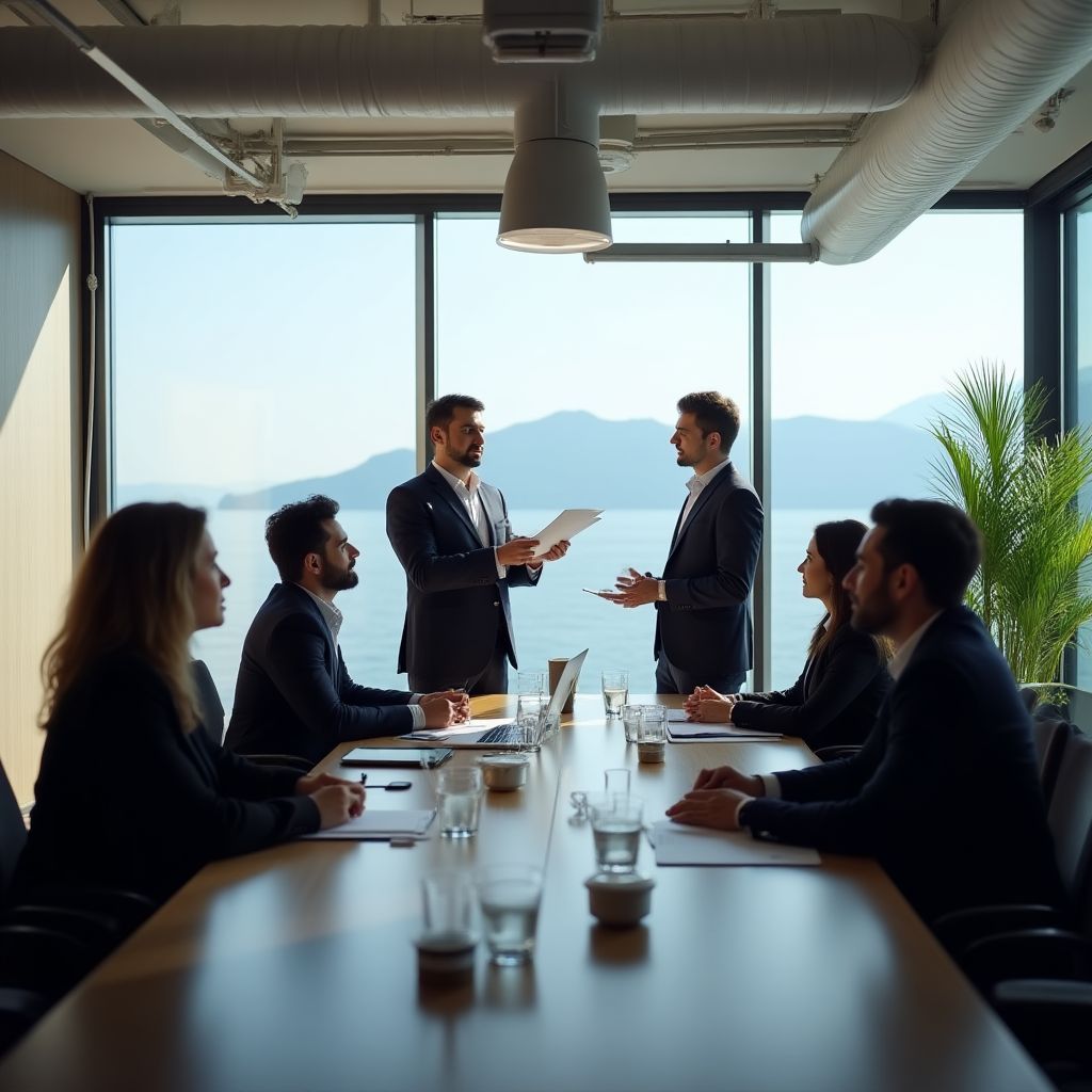 Business coaching session in modern Turkish office space